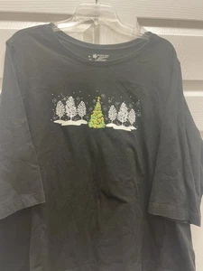 Holiday Time T-Shirt Women’s Size 3X 22/24W Black LS Christmas Trees Pit 28 26L - Picture 1 of 6