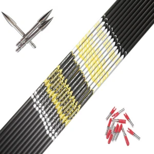 12pcs Carbon Arrow Shafts Spine350-900 ID4.2mm+12pcs Field Points+12pcs Pin Nock - Picture 1 of 16