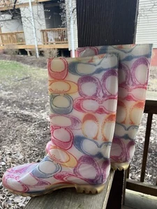 COACH all over logo colorful rain boots Y2K sz 10 womens preppy coquette - Picture 1 of 15
