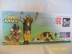 Cubierta del primer día de Peterman para Brett Favre 95-96 MVP Super Bowl XXXI 22/04 1990 - Imagen 1 de 1
