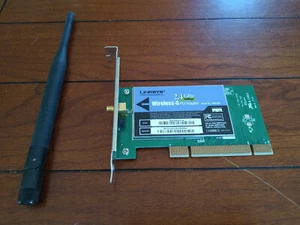 Linskys Wireless-G PCI Adapter Model #WMP54G 2.4 GHZ 802.11G with Antenna VGC - Picture 1 of 2