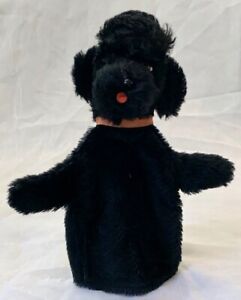 RARE! VINTAGE STEIFF1955 SNOBBY BLACK POODLE DOG PUPPET WITH BUTTON & RIBBON