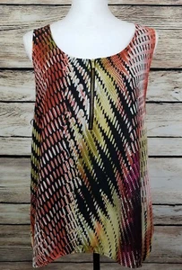 Women's August Silk Top Sleeveless Blouse Woven Zip Front Cascade Knit back M - Picture 1 of 11