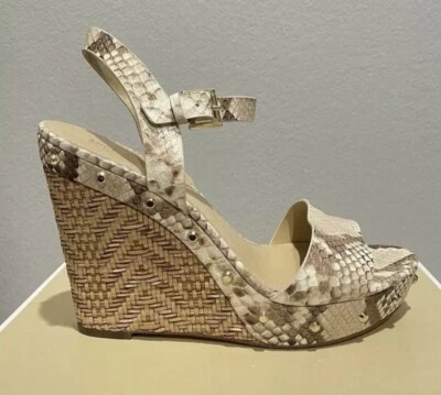 MICHAEL KORS MK Women's Ellen Snake Embossed Leather Wedge High Heels Size 10 - Image 1 of 2