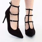Pointed Toe Pump Multi Strap Stiletto High Heel Women's Dress Shoes - Black