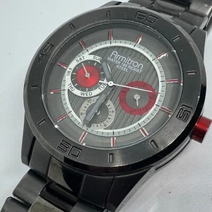 Armitron Quartz Watch 20/4862DG Men 50m Black Red Black Steel Analog New Battery - Picture 1 of 6