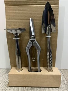 Stainless Steel Indoor Garden Tool Set With Timber Display Block 99113161 - Picture 1 of 5