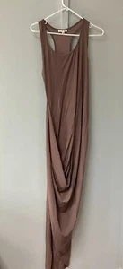 ELLIE & KATE MAXI WOMEN’S DRAPE FRONT ASYMMETRICAL HEM DRESS SIZE L Mocha New - Picture 1 of 23