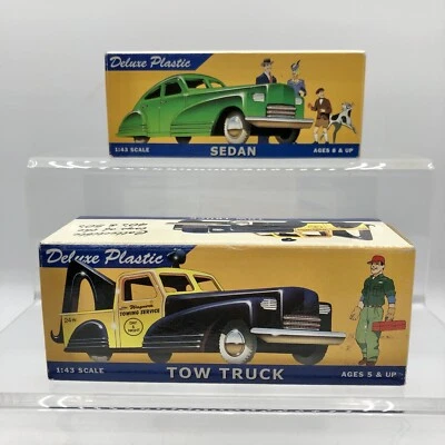 NOS Dimestore Dreams Plastic Sedan 20040 & Tow Truck 20065/ 1:43  /b - Image 1 of 4