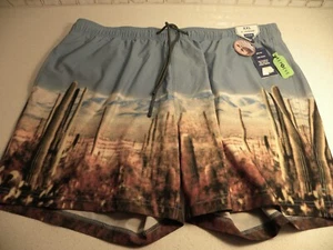 ROWM Men's Lined Swim Trunks Blue with Desert Scene Size XXL NEW WITH TAG - Picture 1 of 3