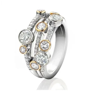 Gold Silver Made With Swarovski Crystal Wedding Band Eternity Stacking Ring UK - Picture 1 of 11