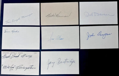 Brooklyn Dodgers Lot of 8 Signed Index Cards Van Lingle Mungo Sam Leslie LA MLB - Image 1 of 4