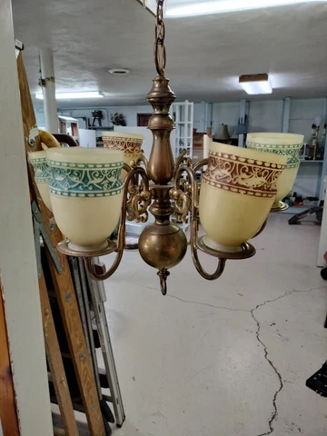 antique six arm brass chandelier 21 by 21x21"( 5 globes ) Cover