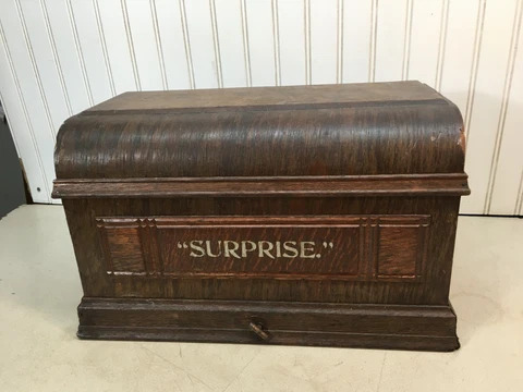 Antique  Sewing Machine Wooden Coffin Top Cover Surprise   10x17.5x10.5 Cover