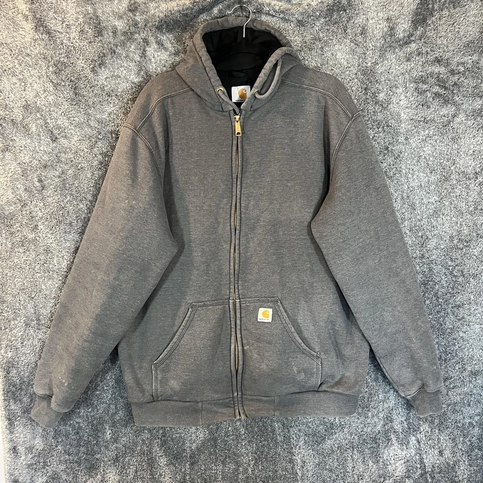 Carhartt Sweatshirt Hoodie Mens Large Tall Gray Zip Front Thermal Lined 100632 - Image 1 of 4