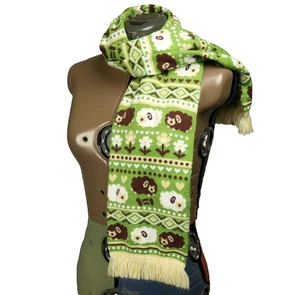 Sugar Bunny Shop Schaf Blumen Strick Fransen Winter Schal grün braun weiß 47x6 - Bild 1 von 10