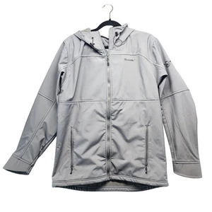 Giacca uomo Moosejaw grande grigia Gorpcorp Softshell con cappuccio e zip intera - Foto 1 di 11