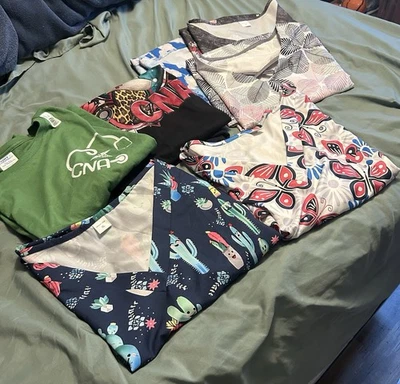 New 5 Scrub Tops With 2 Pockets 3- Size M 2-size Xl 2 Cna T-shirts Size Xl - Image 1 of 4