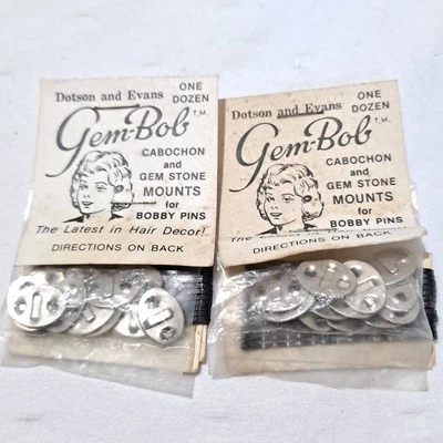 Lote de 2 paquetes de prendedores Dotson & Evans Gem-Bob Bobby Pins cabujones y soportes de piedras preciosas años 40 Foto 1 de 3