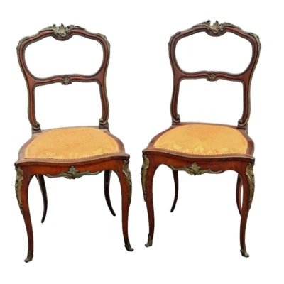 Sillas francesas antiguas de bronce ORMOLU PALISANDRO para damas Louis par 1880 finas Foto 1 de 4