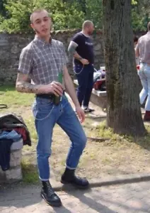 Skinhead jeans SEWN IN turn up ¾" - 34 Waist 29 Leg - Blue - preworn - great con - Picture 1 of 6