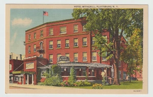Plattsburg Nueva York NY Postal Hotel Witherill Sin Usar Borde Blanco Lino Sin Usar - Imagen 1 de 2