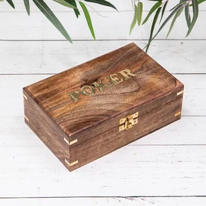 Wood & Brass Classic Poker Card Chips Game Storage Box Travel Set - Mens Gift - Picture 1 of 4