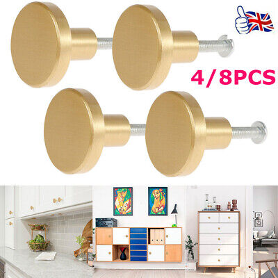 4/8PCS Gold Brass Pulls Drawer Knobs Handles Round Cupboard Cabinet Door • 5.32£