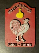 COCK & BOTTLE FOOD & DRINK MEAL PLAQUE RED WALL EMBLEM 6X4" RARE VINTAGE