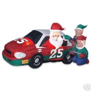 8 Ft Airblown Inflatable Christmas Santa & Elves With # 25 Race Car - Picture 1 of 9