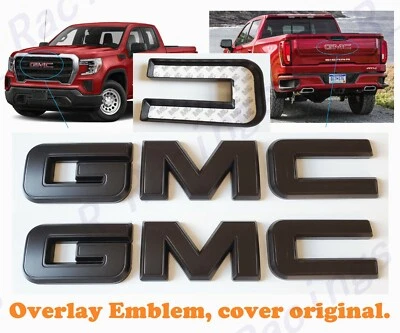 Front Rear Matte Black Emblem Overlay 2019-2025 GMC Sierra 1500 2500HD 3500HD - Image 1 of 4