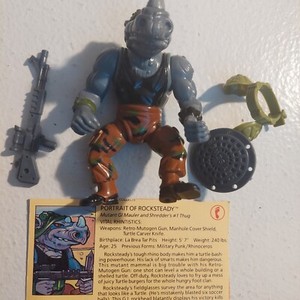 Teenage Mutant Ninja Turtles 1988 Rocksteady Hard Head mostly Complete w/ CARD
