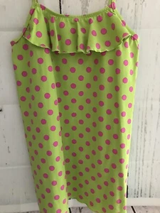 Garnet Hill Girls Large Coverup/Dress PolkaDot Green/Pink Ruffle Swim Beach/Pool - Picture 1 of 11