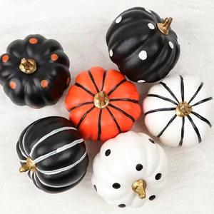Halloween Decorations Indoor - Set of 6 Halloween Pumpkin Decor - Black White - Picture 1 of 12