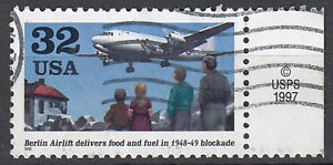 USA Stamp Stamped 32c Berlin Airlift Airplane Edge Right / 4872