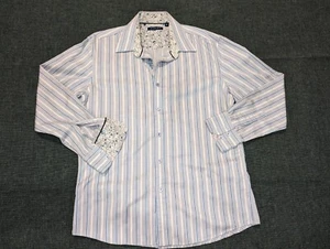Zagiri Button Up Shirt | Medium | Pre-owned | Blue and White Stripe | Embossed - Picture 1 of 5