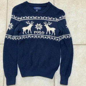 Polo Ralph Lauren Children's Sweater Knitted Blue with Reindeer Moose Small - Picture 1 of 6