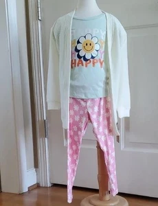 Girls Forever Me 3pc Set- T-Shirt Cardigan & Leggings -Daisies Size Large NWT - Picture 1 of 1