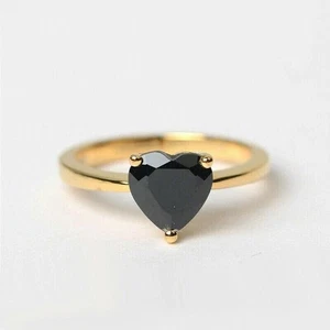 2Ct Heart Black Simulated Diamond Promise Engagement Ring 14K Yellow Gold Plated - Picture 1 of 4