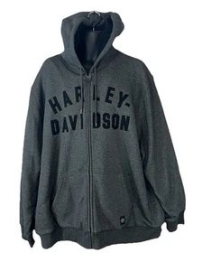 Harley Davidson grau durchgehender Reißverschluss Sherpa Fleece schwerer Hoodie Herren 3XL HD Spell Out - Bild 1 von 10