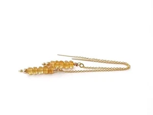 Yellow Citrine Faceted Rondelle Gold Plated Chain Thread Dangle Drop Earrings - Picture 1 of 9