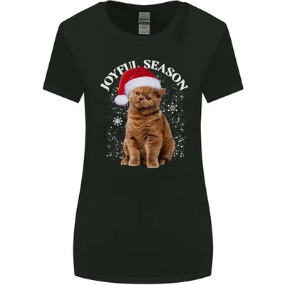 T-Shirt Large Coupe Femme Joyeuse Saison Noël Drôle Chat Xmas - Photo 1/4