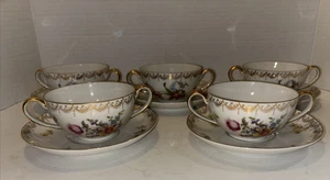 6 cuencos de sopa antiguos de crema TIRSCHENREUTH 2 asas 3810 antiguos Meissen y platillos - Imagen 1 de 7