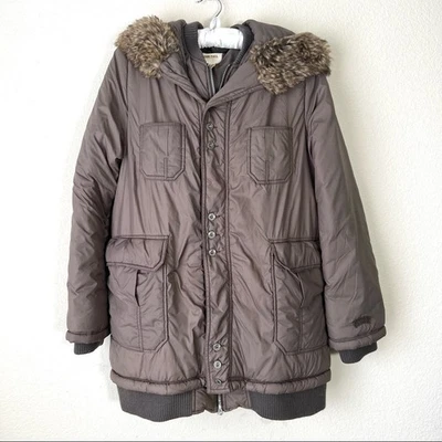 Abrigo largo vintage diésel marrón con capucha recortada de piel doble capa talla pequeña Foto 1 de 4