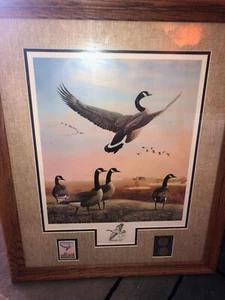 Leo Stans Signed Autumn Art Limited Edition Flying Goose Print With Coin & Stamp - Picture 1 of 8