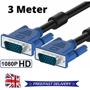 3 Meter 15 Pin VGA SVGA PC to TFT Monitor LCD TV High Resolution Lead Cable UK - Imagen 1 de 7