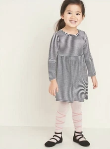 Antiguo Vestido Azul Marino Niñas Pequeñas Jersey-Tejido Ajuste y Acampanado Manga Larga a Rayas Talla 5T - Imagen 1 de 1