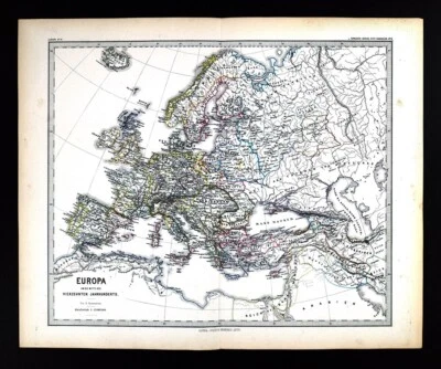 1880 Spruner Map Medieval Europe 14th Century Middle Ages France Spain England - Image 1 of 4