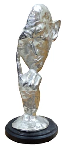 Bronze Masque Buste Le Penseur Argent Statuette Figurine Sculpture 20024C - Picture 1 of 4