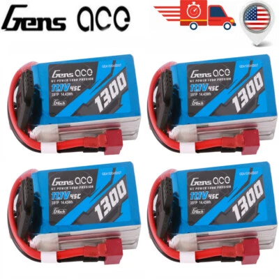 4X Gens Ace 1300mAh 11.1V 45C 3S G-Tech Lipo Battery Deans For Glider 3D plane - Image 1 of 4